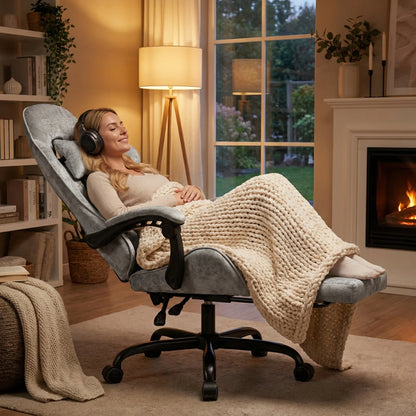 Ergonomic Massage Gaming Chair with Fabric Comfort, Adjustable Computer Office Chair, 360° Swivel Reclining Game Chair with Headrest & Lumbar Support