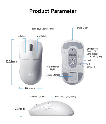 AULA SC680 Wireless Gaming Mouse W/ 26000 DPI PAW3395 Sensor BT 5.0/2.4G/Wired Tri Mode 500mAh Battery For Windows/Mac/PC/laptop