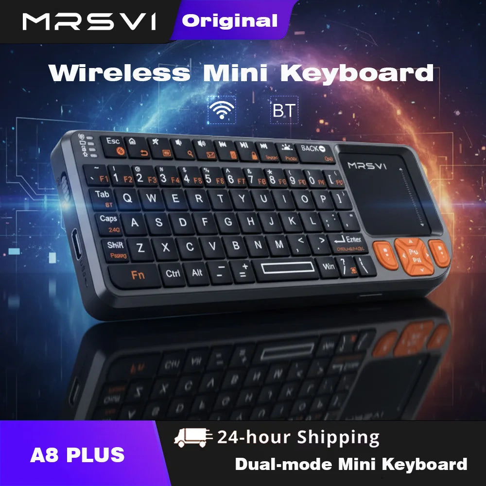 MRSVI Mini Keyboard A8 PLUS, teclado inalámbrico retroiluminado 2.4GHz y Bluetooth5.0 con panel táctil para Android TV Box, Mac, portátil, Windows