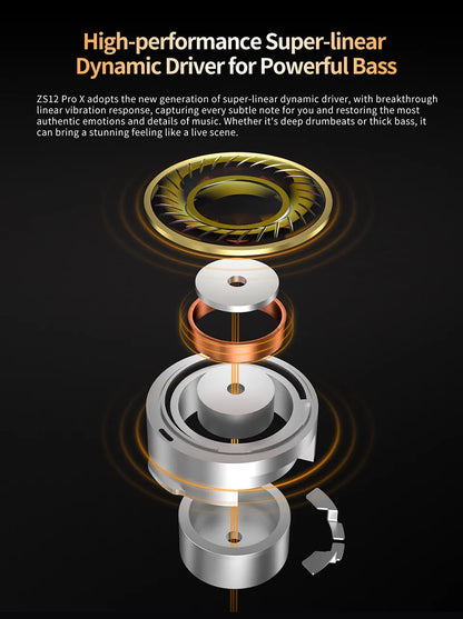 KZ ZS12 PRO X Hybrid Dynamic & Balanced Armature Technology IEM Earphone Upgrade HiFi Bass In Ear Headphone Tunning Wire Headset