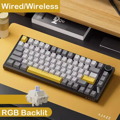 AJAZZ AK820 Tastiera meccanica con layout compatto 70%/illuminazione RGB/switch hot-swappable, con connessione cablata, wireless e Bluetooth