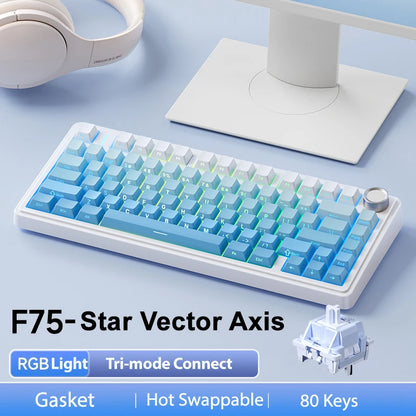 AULA F75 Pro kabellose mechanische Gaming-Tastatur mit Gasket-Mount, RGB, anpassbar, 75-%-Layout und seitlich gravierten PBT-Tastenkappen