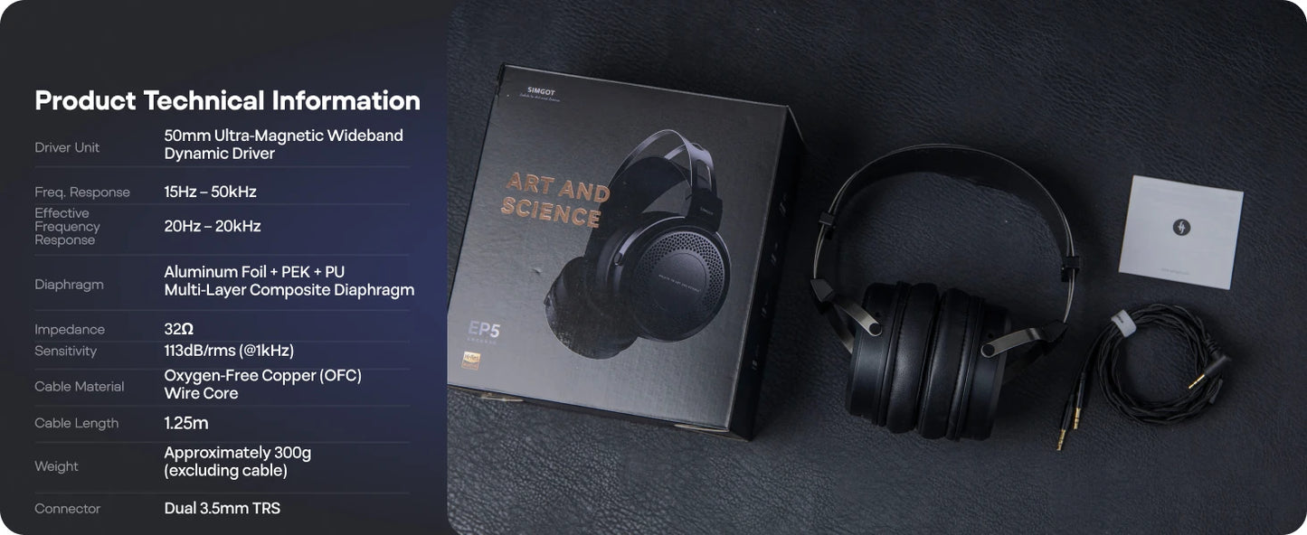Cuffie cablate SIMGOT EP5 ad alte prestazioni con driver dinamico da 50mm – Headset gaming HiFi, bassa impedenza, alta sensibilità, audio surround 7.1