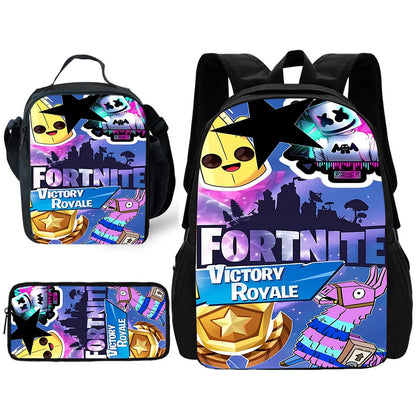Child School Backpack with Lunch Bags, Pencil Bags, Hot Game Design-F-FortniteS School Bags for Boys Girls Best Gift