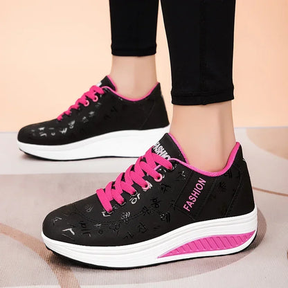 Scarpe casual da donna per l'outdoor con suola spessa e tacco oscillante, scarpe sportive alla moda con plateau, taglia 42, suola piatta, per camminata e corsa