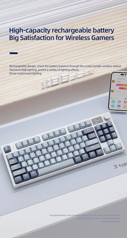 Teclado mecánico ATTACK SHARK K86 con perilla metálica, pantalla inteligente TFT a color, diseño de 87 teclas, iluminación RGB y conexión trimodo