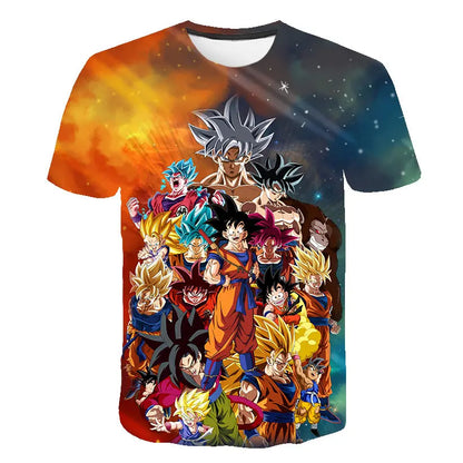 T-shirt Dragon Ball para Criança, Top Tee com Figuras de Anime Son Goku Super Saiyan, T-shirt para Rapaz, Roupa Infantil de Verão de Manga Curta