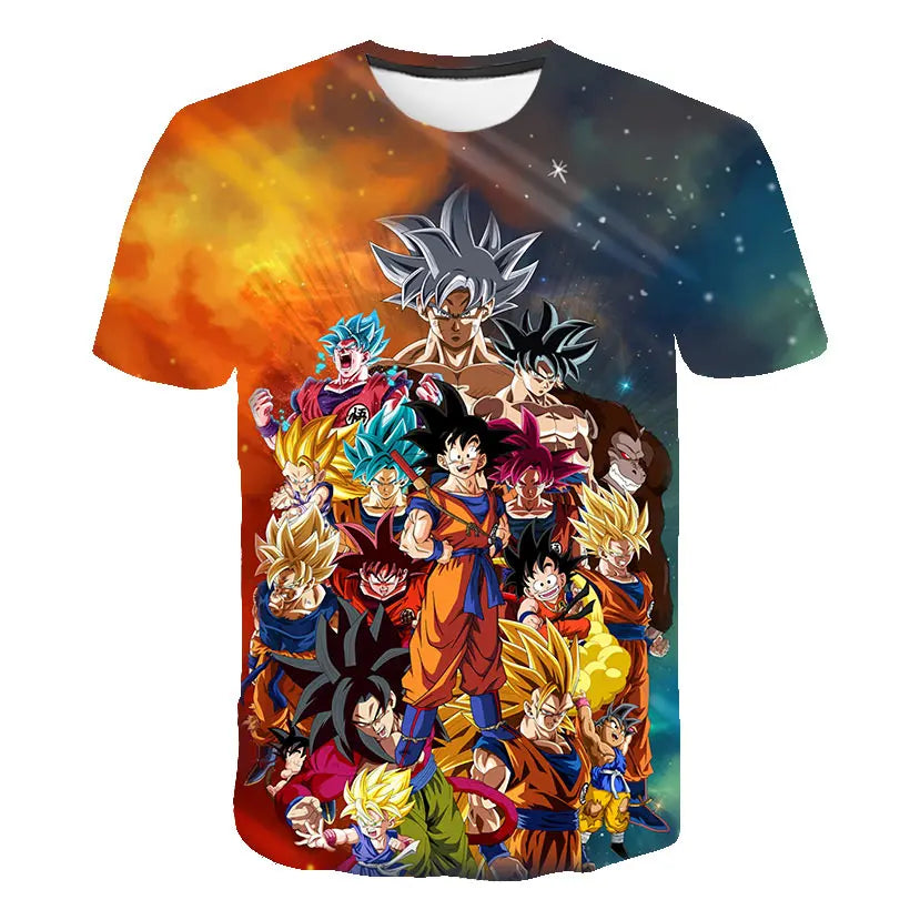 T-shirt Dragon Ball para Criança, Top Tee com Figuras de Anime Son Goku Super Saiyan, T-shirt para Rapaz, Roupa Infantil de Verão de Manga Curta