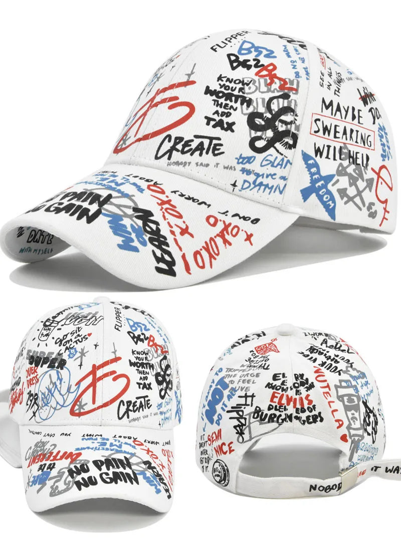 Cappellino da baseball unisex alla moda con stampa graffiti - Cappellino alla moda con visiera dipinta a colori vivaci