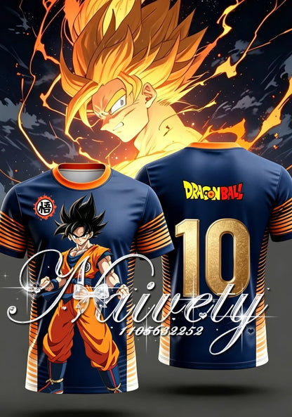 2026 New Summer Dragon Ball Classic Super Saiyan Goku Fire 3D Print Soccer Jersey Unisex Breathable Anime Short Sleeve T-shirt