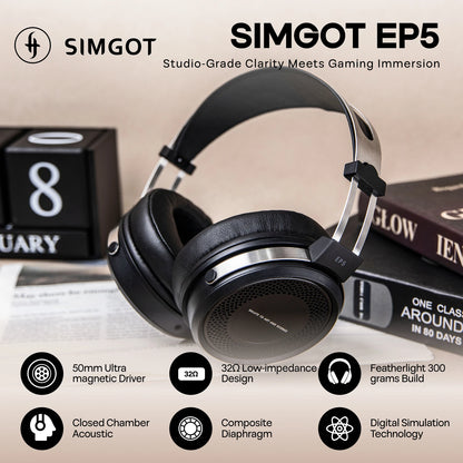 Cuffie cablate SIMGOT EP5 ad alte prestazioni con driver dinamico da 50mm – Headset gaming HiFi, bassa impedenza, alta sensibilità, audio surround 7.1
