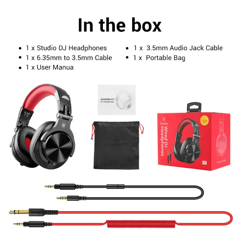 Auscultadores OneOdio A71 HiFi de Estúdio DJ com Fio e Microfone – Headset Gaming Profissional de Monitorização com Graves Profundos