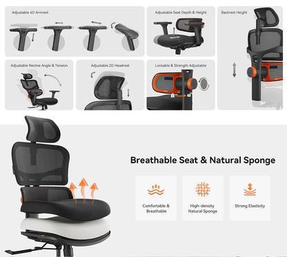 NEWTRAL NT001 Ergonomic Office Chair with Auto-Following Lumbar Support, Adjustable Mesh Office Chair, 3 Recline Angles, 3D Armrests & Adjustable Headrest