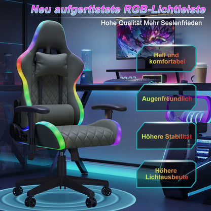 Ergonomic Gaming Chair with LED RGB Lights, Adjustable Gamer Chair with Lumbar Massage Support, Reclining Computer Chair for Teens & Adults
