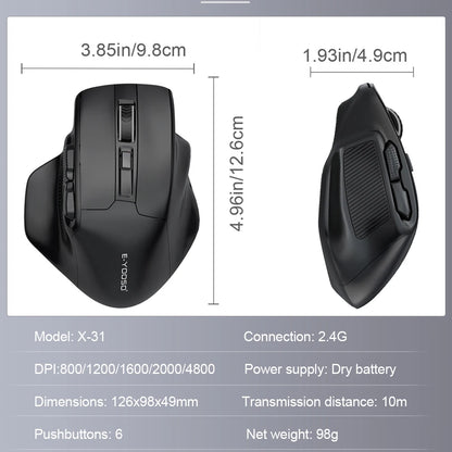 Rato Gaming Sem Fios E-YOOSO X-31 USB 2.4G de Grande Dimensão para Mãos Grandes, PAW3212, 4800 DPI, 5 Botões, para Gamer, Computador Portátil e PC