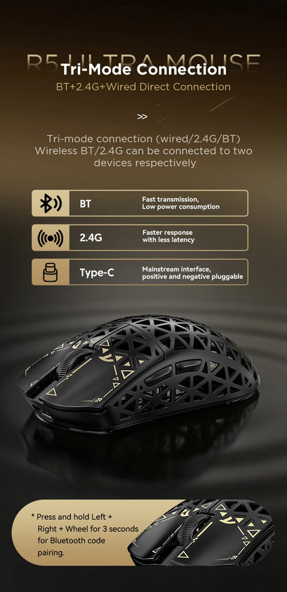 ATTACK SHARK R5 Tri-mode Ultra Wireless Gaming Mouse Carbon Fiber 8K ,PAW3950MAX ,8000Hz Wireless Polling Rate, DPI up to 42000