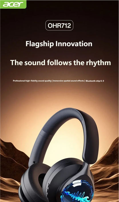 Acer OHR712 Wireless Bluetooth 6.0 Headphones Foldable Over-Ear Headsets with 360° Spatial Sound Effect for Travel Home Office