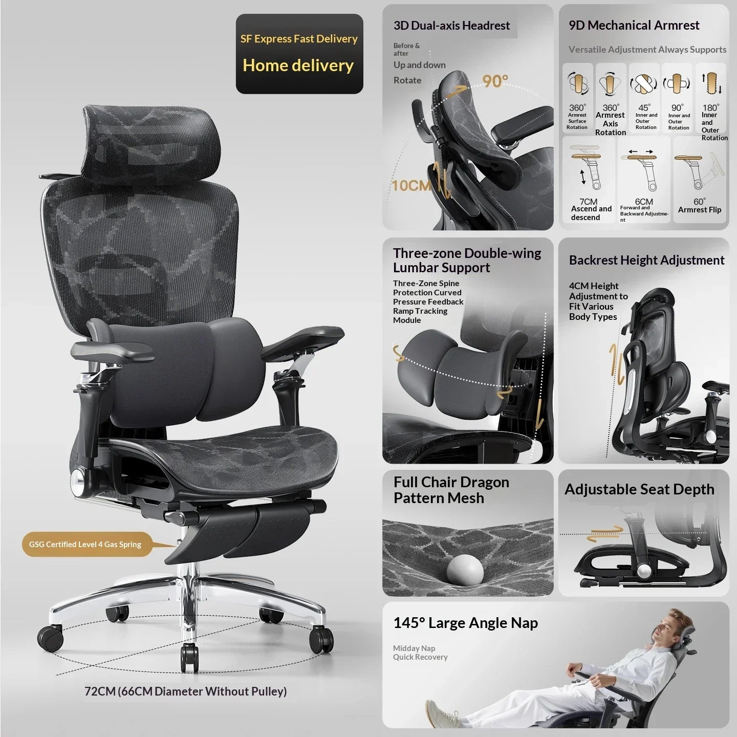 Modern Gaming Chair Racing Style Ergonomic Office Chair with Headrest & Footrest, Comfortable Gamer Desk Chair for Home, Computer Setup and Work