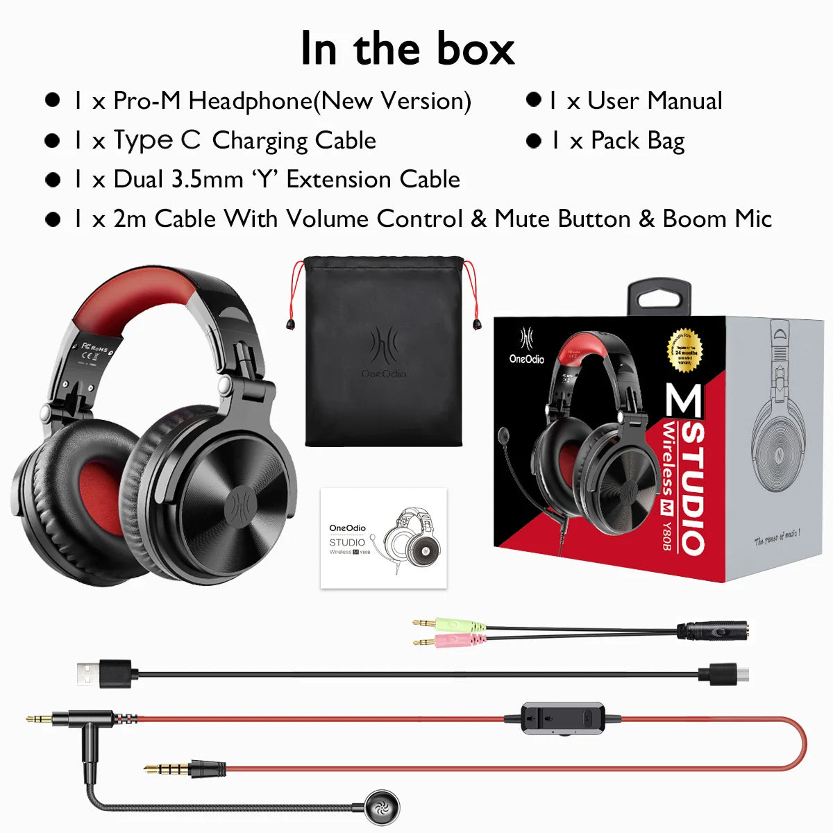 Cuffie da gaming wireless OneOdio Pro-M Bluetooth 5.2 HiFi stereo, autonomia 110H con microfono, bassi profondi, cuffie over-ear pieghevoli