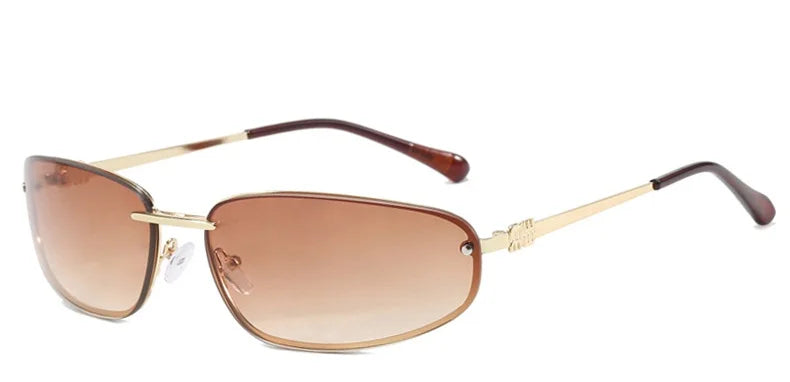 Oval Frameless Y2K Luxury Sunglasses Brand Design High-end Styling Punk Sunglasses Outdoor Retro Personality Sunglasses Women