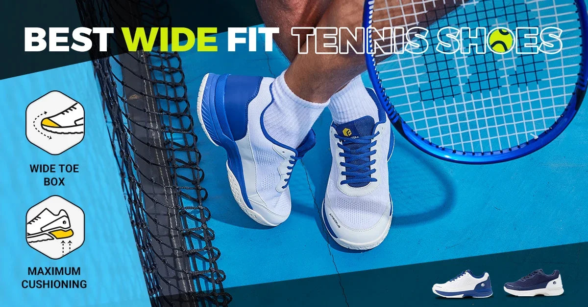 Chaussures de tennis pour homme FitVille, version large 2E, chaussures de sport d'entraînement professionnel, respirantes, antidérapantes, avec soutien de la voûte plantaire