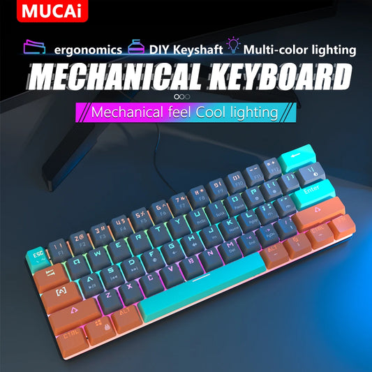 MUCAI MKA610Z Mechanical Color Esports Gaming Keyboard Ergonomic 61 Key Compact Response Fast RGB Light Effect Hot Plug