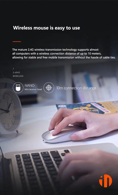 Inphic M1P Rechargeable 2.4G Wireless Mouse Battery Level Display Office Mute Mouse Ultra Thin Portable For Laptop