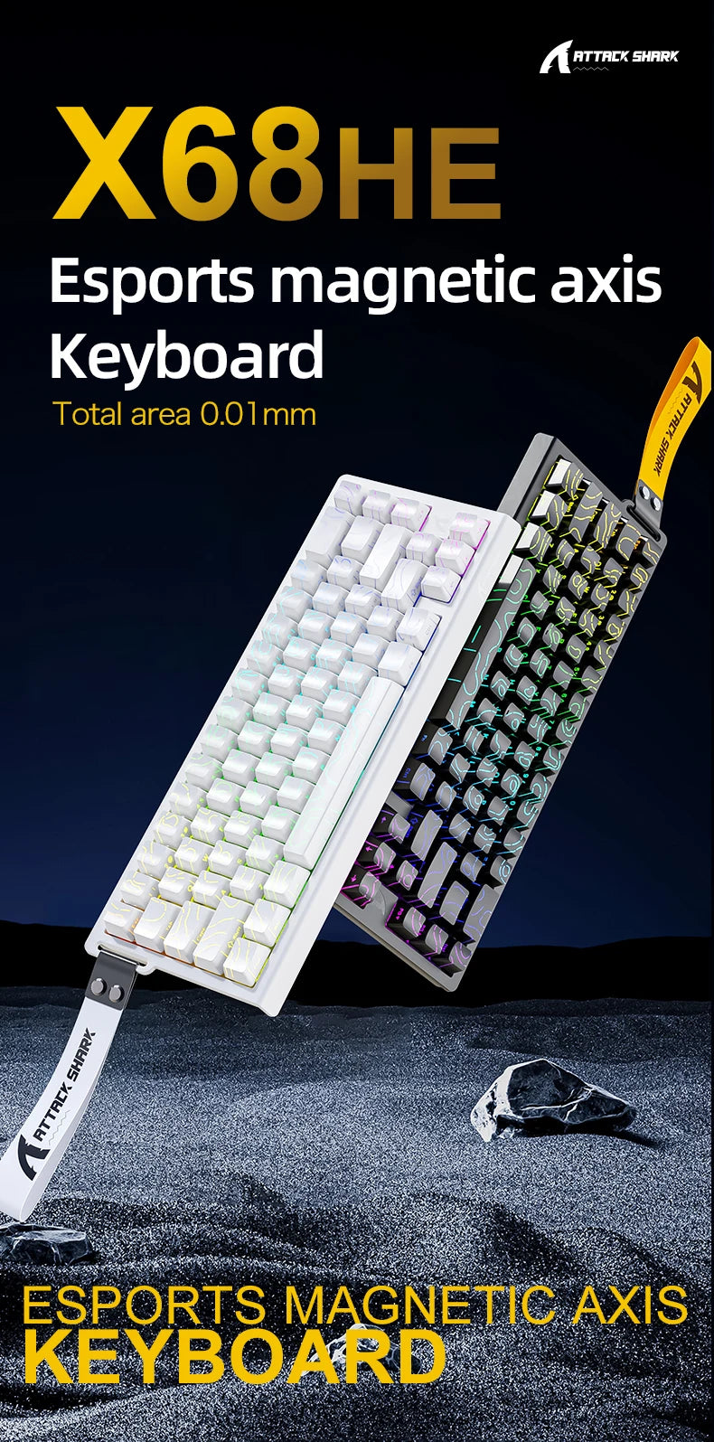 Attack Shark X68HE Gaming Keyboard Wired 8K Polling Hall Effect Magnetic Switch Rapid Trigger SOCD/RS Low Latency Pro Gaming