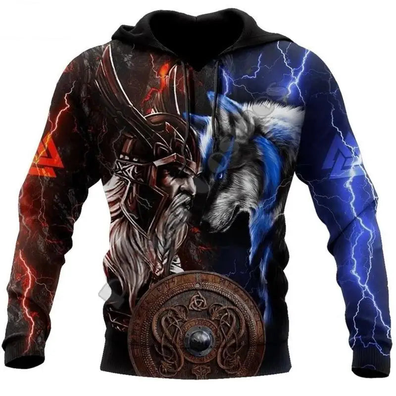 Felpa con cappuccio e felpa da uomo unisex casual autunnale New Wolf Tattoo Vegvisir nero bianco 3D con stampa integrale