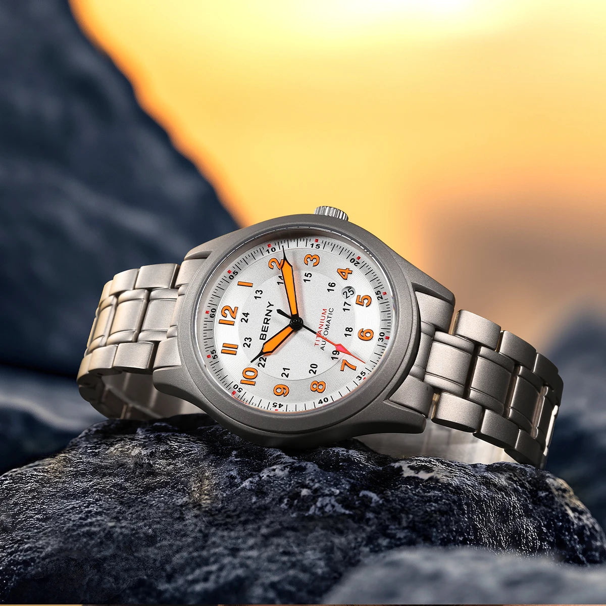 BERNY Full Titanium Automatic Watches for Men Super Luminous Sapphire Mechanical Field Watch Date 10ATM Sports Easy Read