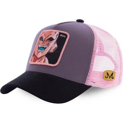 Dragon Ball Buu Goku-Kappe, Sommer-Reisekappe mit Schirm, Herren-Kappe mit Stickerei, im Hip-Hop-Stil, Sonnenvisier, verstellbare Trucker-Netzkappe
