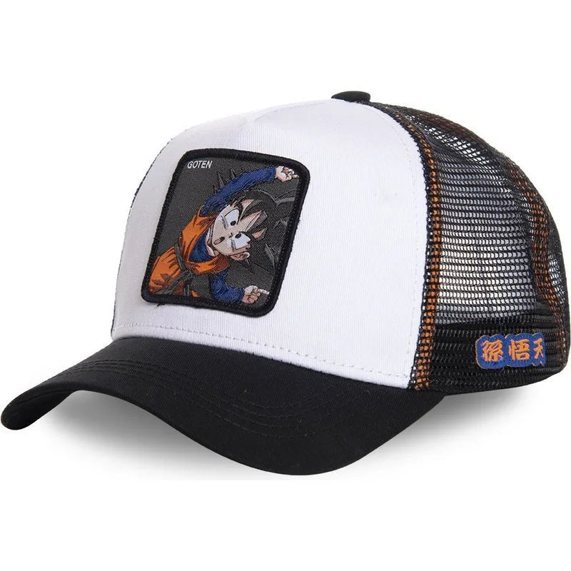 Dragon Ball Son Goku-Kappe, Sommer-Reisekappe mit Schirm, Herren-Kappe mit Stickerei, im Hip-Hop-Stil, Sonnenvisier, verstellbare Trucker-Kappe aus Netzstoff
