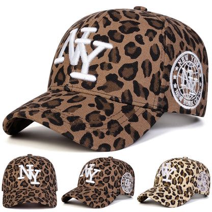 Unisex-Baseballkappen mit NY-Buchstaben-Stickerei und Leopardenmuster – für Frühling und Herbst, Outdoor, verstellbar, Freizeit, Sonnenschutz, Sportkappe