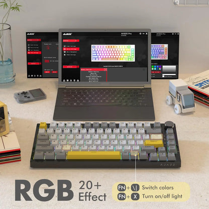 AJAZZ AK820 75% kabelgebundene mechanische Tastatur: Hot-Swap-fähig, RGB-/Weiß-/Eisblau-Hintergrundbeleuchtung, Steuerung per Lautstärkeregler | Für Büro & Gaming