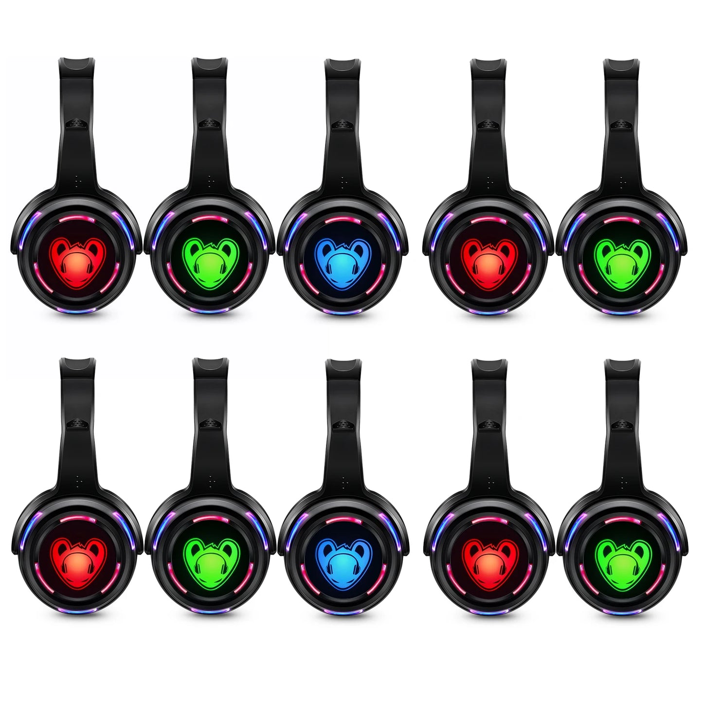 Auscultadores sem fios Silent Disco RF LED DJ Party 863–865MHz/915MHz com iluminação LED de 3 canais e bateria de 10H