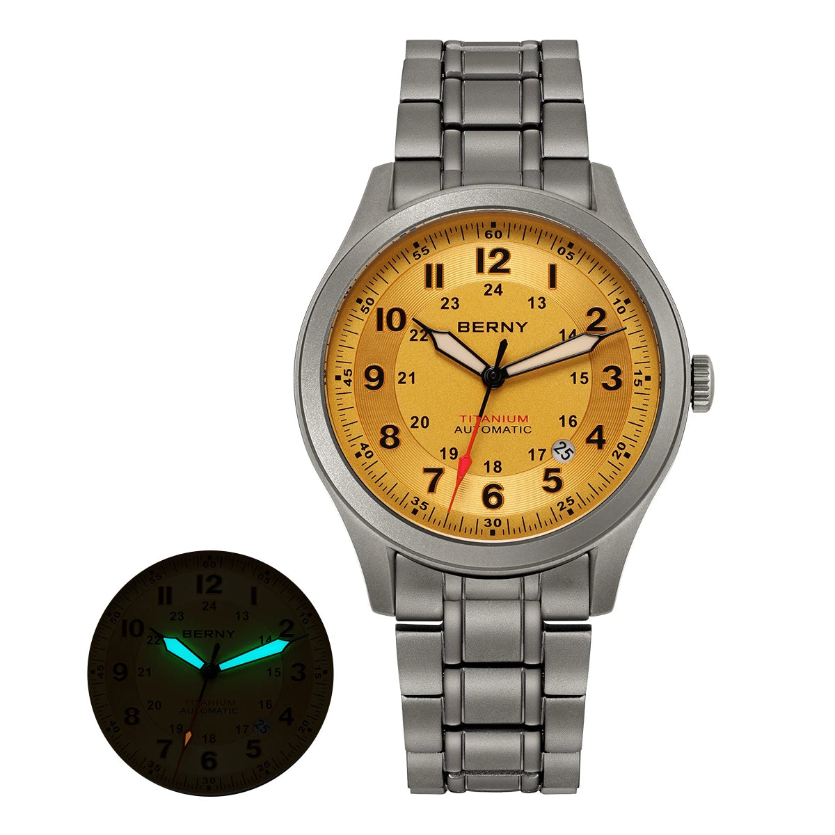 BERNY Full Titanium Automatic Watches for Men Super Luminous Sapphire Mechanical Field Watch Date 10ATM Sports Easy Read