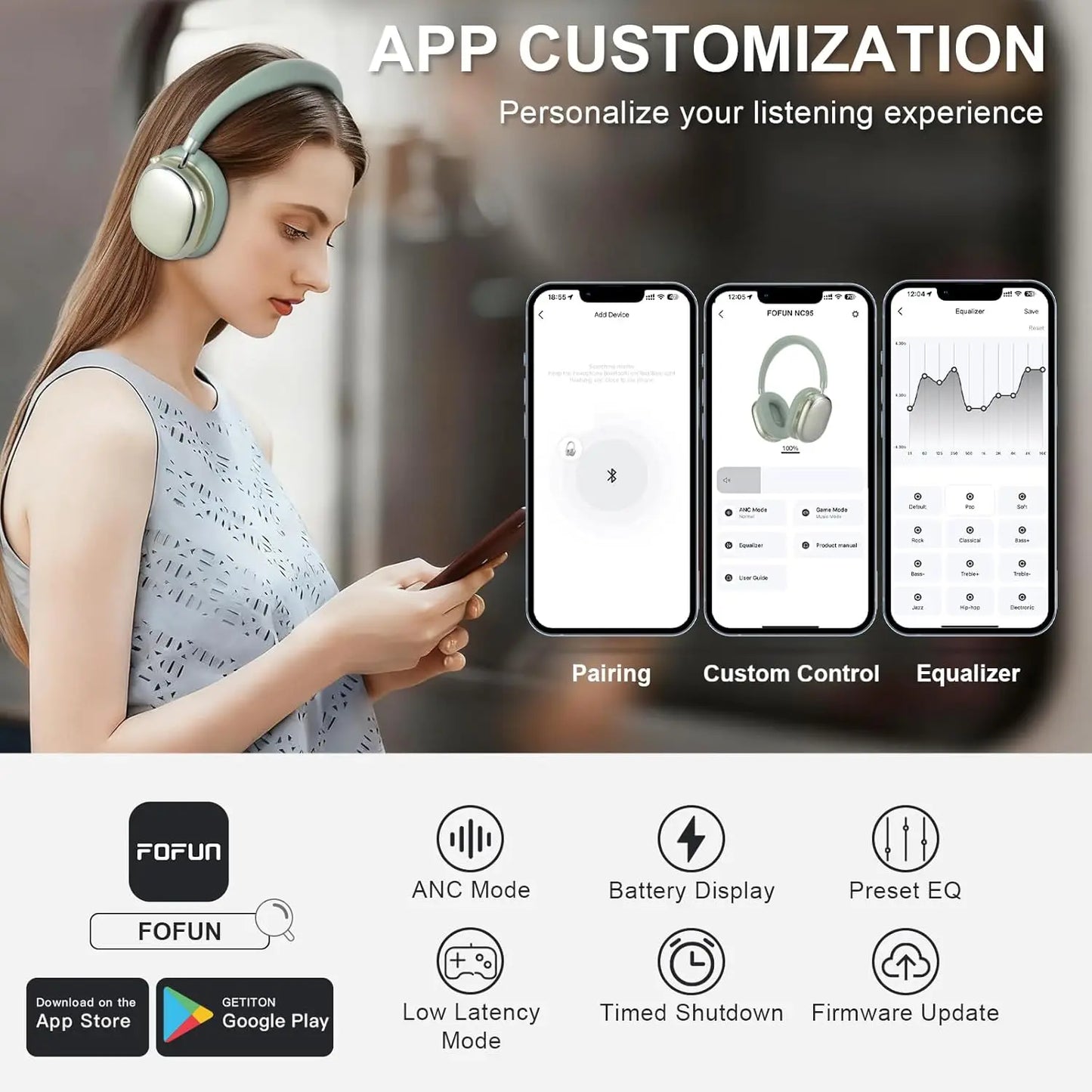 Hybrid Active Noise Cancelling Headphones with Knob Control 65H Playtime Over Ear Headphones Wireless Bluetooth 6.0 Hi-Res Audio