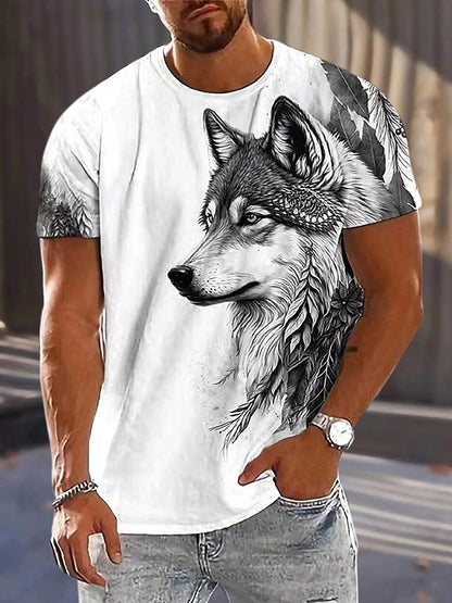 Different Pupil Wolf Print Men's T-shirt Men's Daily Casual T-shirt Urban Street Fashion Short-sleeved Summer Outdoor Sports Tee