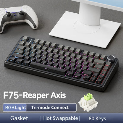 AULA F75 Pro kabellose mechanische Gaming-Tastatur mit Gasket-Mount, RGB, anpassbar, 75-%-Layout und seitlich gravierten PBT-Tastenkappen