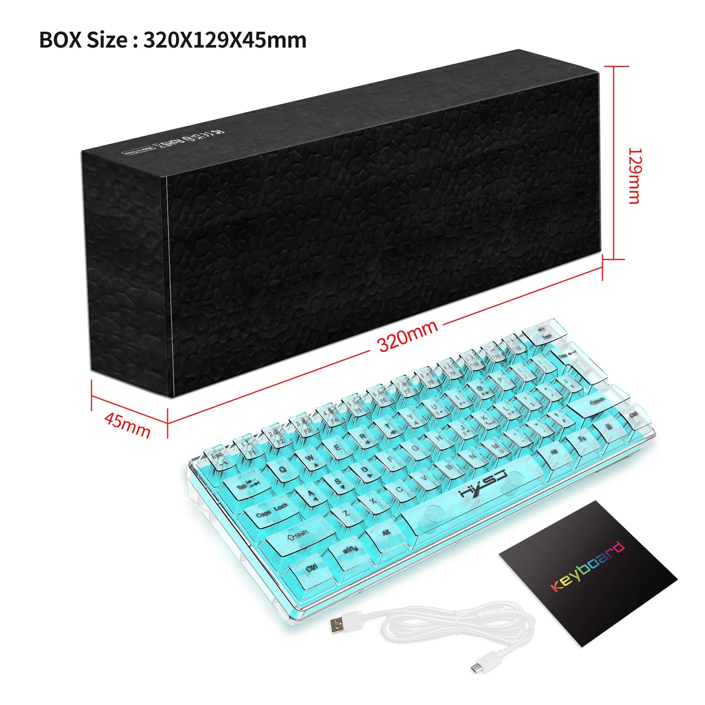 HXSJ 60% kabelgebundene transparente Gaming-Tastatur, RGB-beleuchtet, ultrakompakte wasserdichte kleine Kompakttastatur mit 61 Tasten für PC/Mac