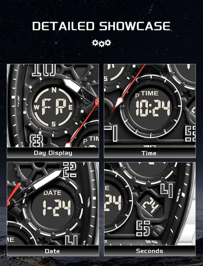 FOXBOX Men Watch Luminous White Silicone Waterproof Quartz Watch For Men Fashion Analog Digital Alarm Chronograph Montre Homme