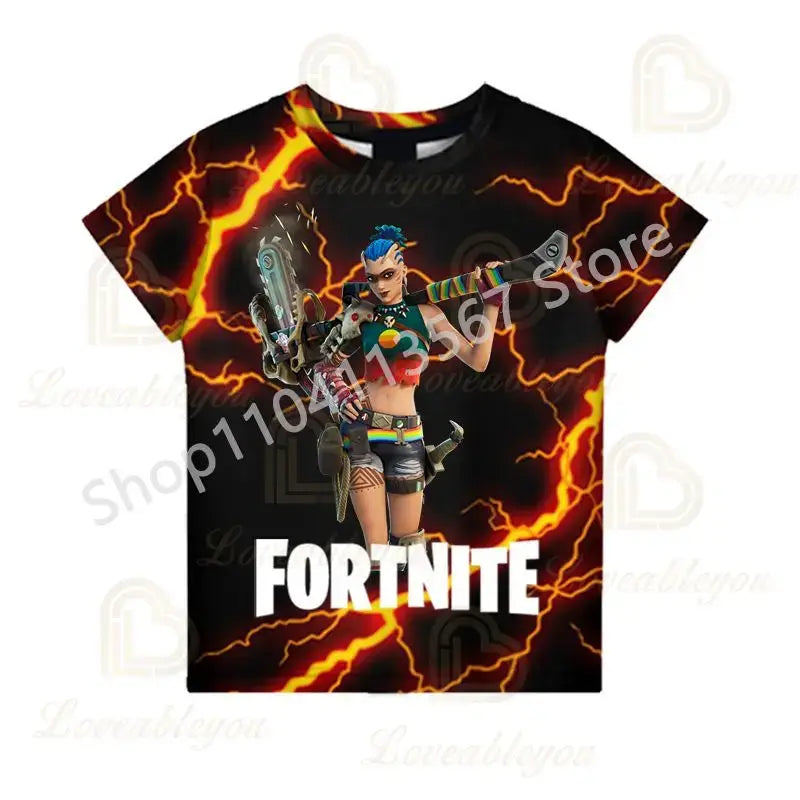 Children 100-160cm Hot Sale F-Fortnited Summer Boy T-shirt for Toddler Baby Funny Game T Shirts Fashion Girls Boys Birthday Gift