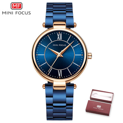 MINI FOCUS Stainless Steel Strap Watches for Women Waterproof Luxury Dress Quartz Wrist Watch Woman Lady Coffee Brown MF0189L