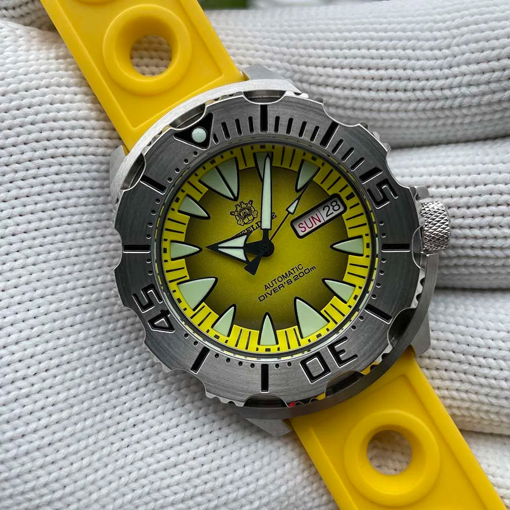 STEELDIVE SD1984 New Arrival 42.2MM M onster 200M Waterproof NH36 Day Function Sapphire Glass Automatic Movement Steel Bracelet