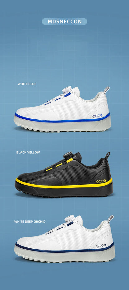Paar Golfschuhe für Herren, weiß, wasserdicht, mit drehbarer Schnalle, Fitness, ohne Spikes, rutschfest, Golf, Golfer, Training, Golf-Sneaker, Damen