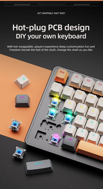APAYADO 75% Gaming Keyboard Wired with Metal Knob, Hot-Swap K82 Black Mechanical Keyboard,ABS Transparent Character RGB