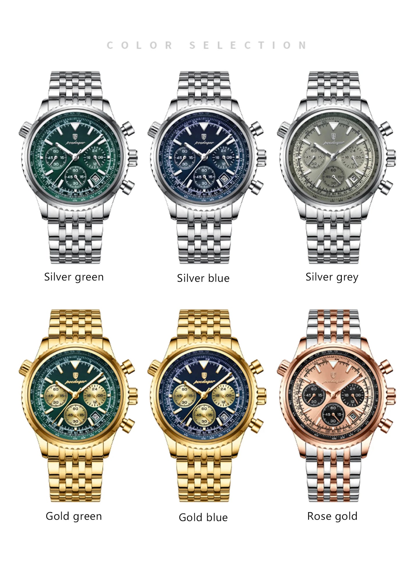 POEDAGAR Fashion Men's Quartz Watch Stainless Steel Waterproof Luminous Man Watch Chronograph Date Multifunction Watches For Men