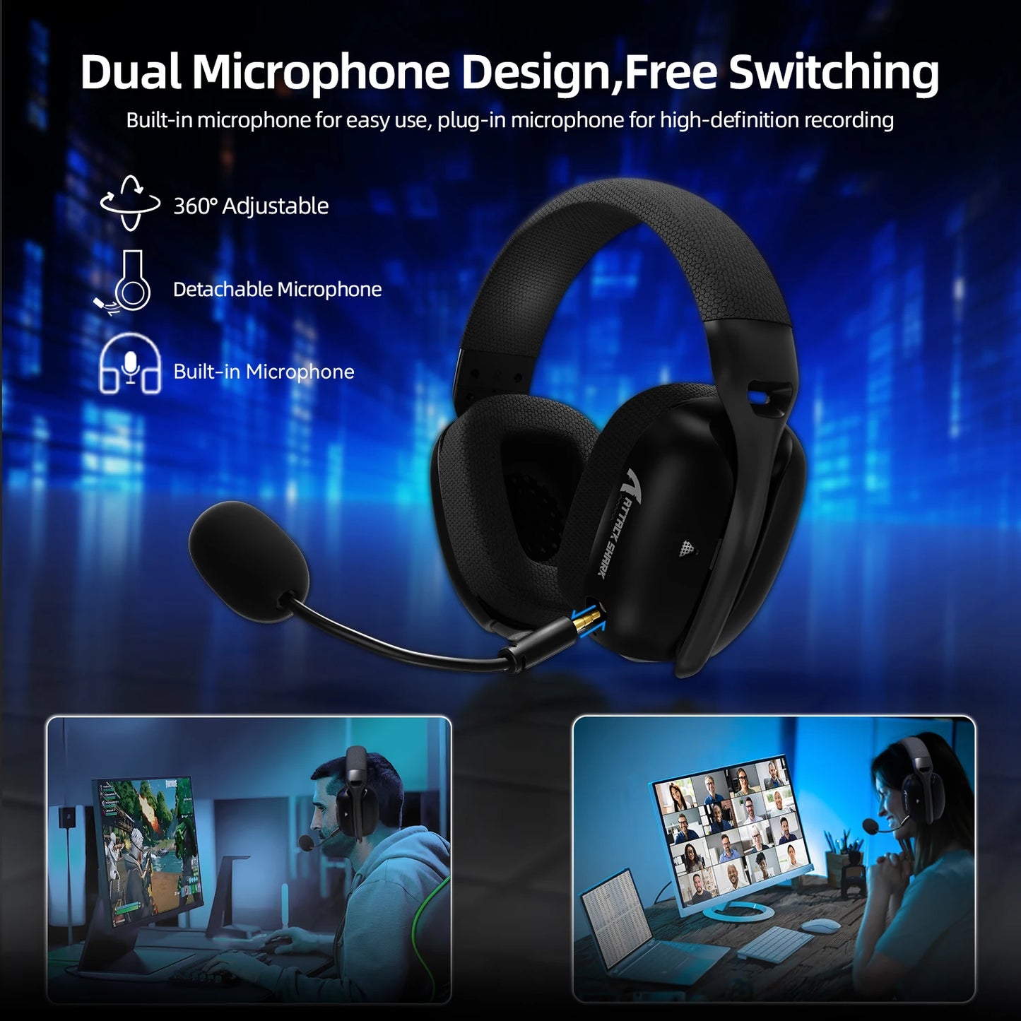 ATTACK SHARK L80PRO 3-in-1 Gaming Headset – Low Latency Wireless Bluetooth Headphones with Dual Microphone, 40mm Hi-Fi Sound & Stable Connection Gaming Headset