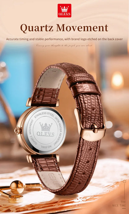 OLEVS 2025 New Fashion Womens Watches Top Brand Luxury Leather Strap Waterproof Calendar Diamond  Quartz Watch Relogio Feminino