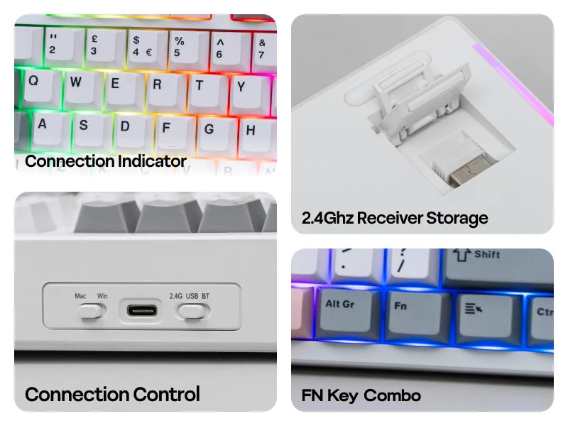 ISO-UK-Layout EPOMAKER TH87 TKL-Layout kabelgebundene/BT/2.4Ghz kabellose mechanische NKRO-Tastatur mit 10000mAh-Akku & RGB-Beleuchtung